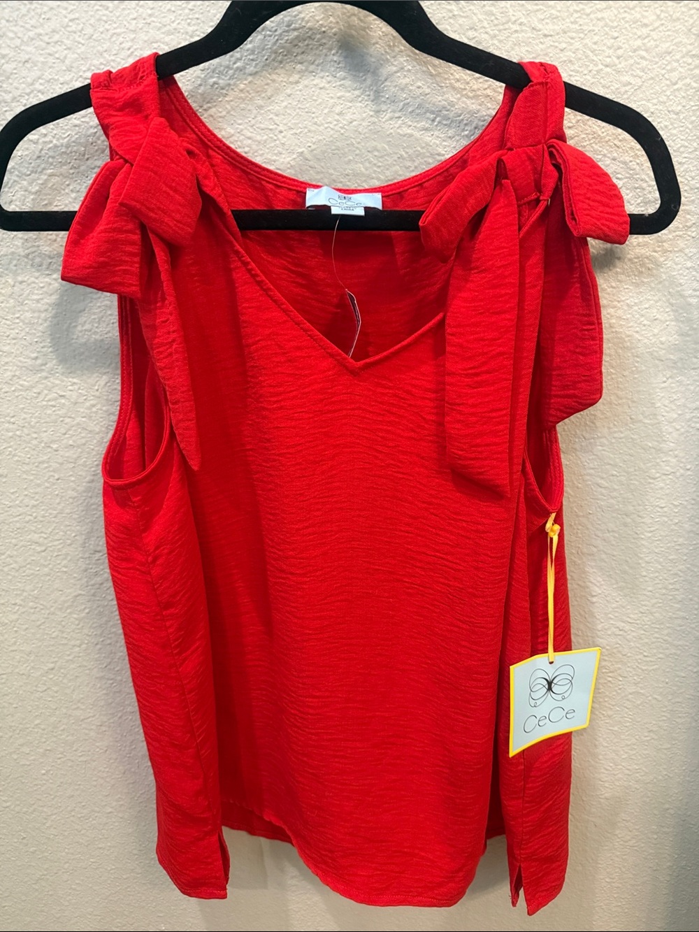 CeCe Bright Red Tie-Shoulder Sleeveless Tank Large NWT
